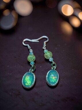 Ocean Glow Opalescent Drop Earrings – Aqua & Lime Beaded Dangle Jewelry